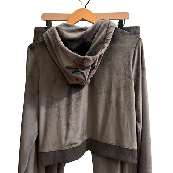 Aerie Velour Loungewear Tracksuit Set Women’s XL Cropped Zip Hoodie + Pants Grey - Picture 4 of 11